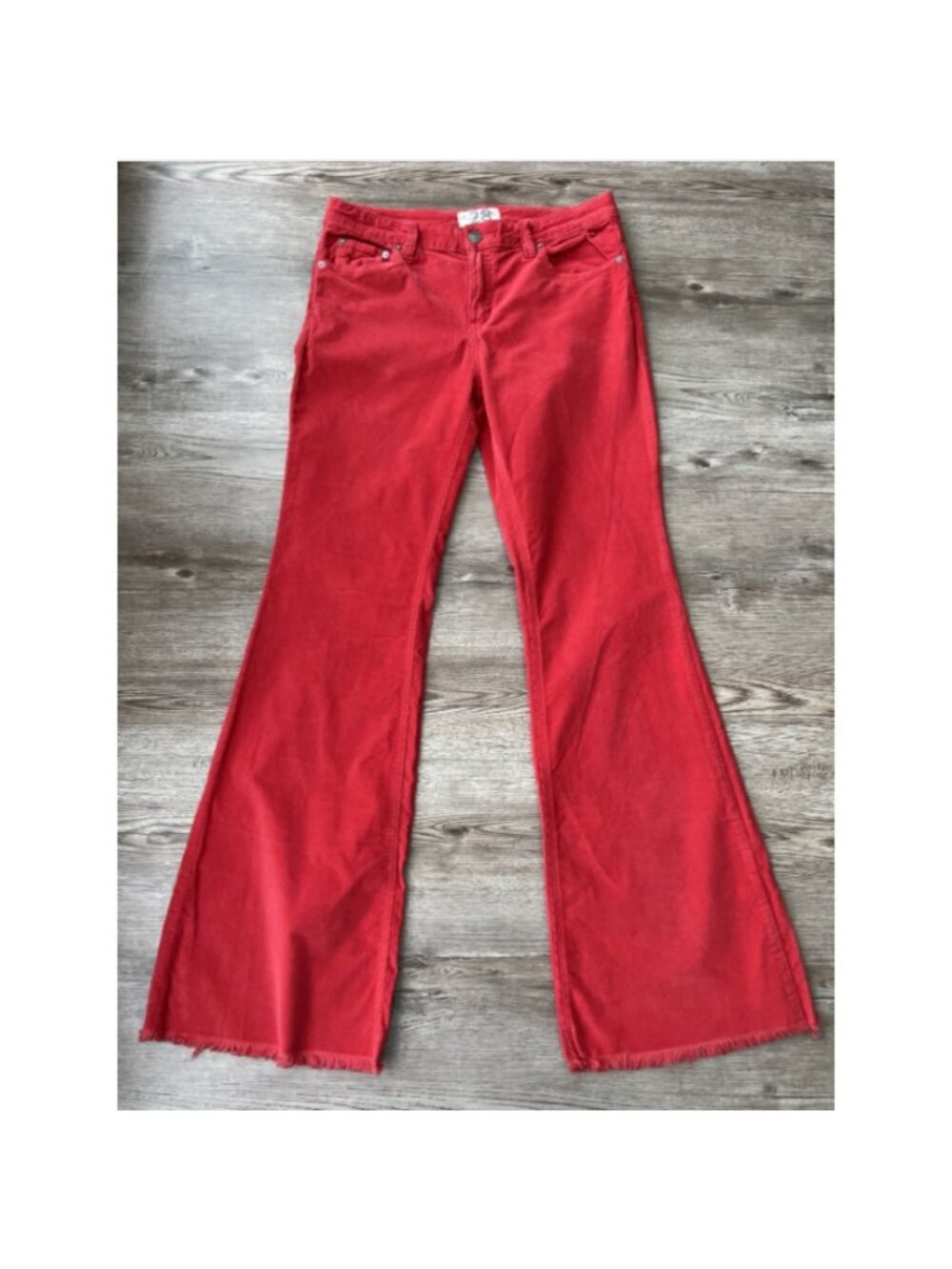 Free People Low Rise Flare Corduroy Jeans Womens 28 Red Full Length Raw Hem